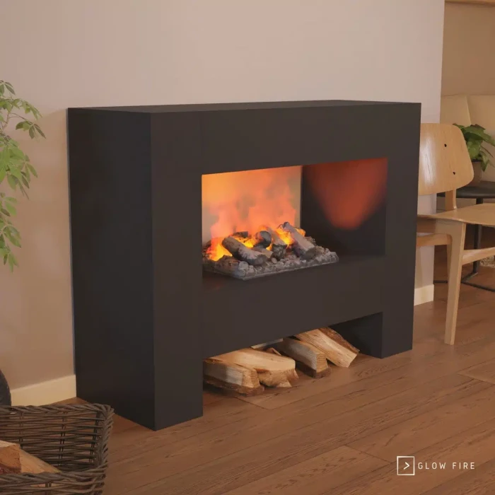 Glow Fire Fallada Schwarz - OMC 600 | Freistehender Wasserdampfkamin, Schwarz, 120 cm x 90 cm x 40 cm